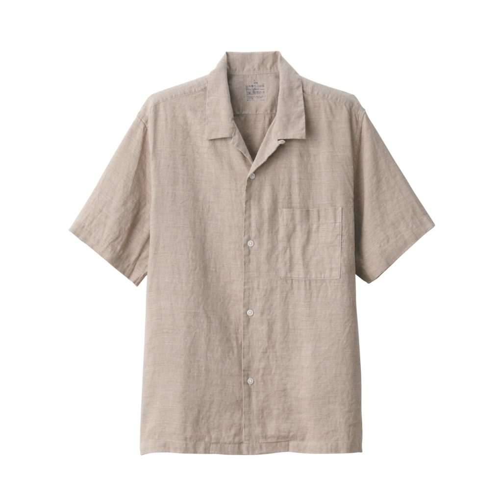 MUJI Camisa de canamo con cuello abierto de manga corta Blanco natural 4495E
